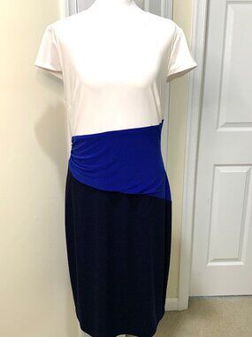Lauren Ralph Lauren Dress Women White Blue Black Size 14 Short Sleeves